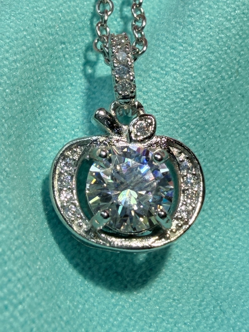 New Moissanite Apple Pendant with Pave' and Stainless Steel Necklace